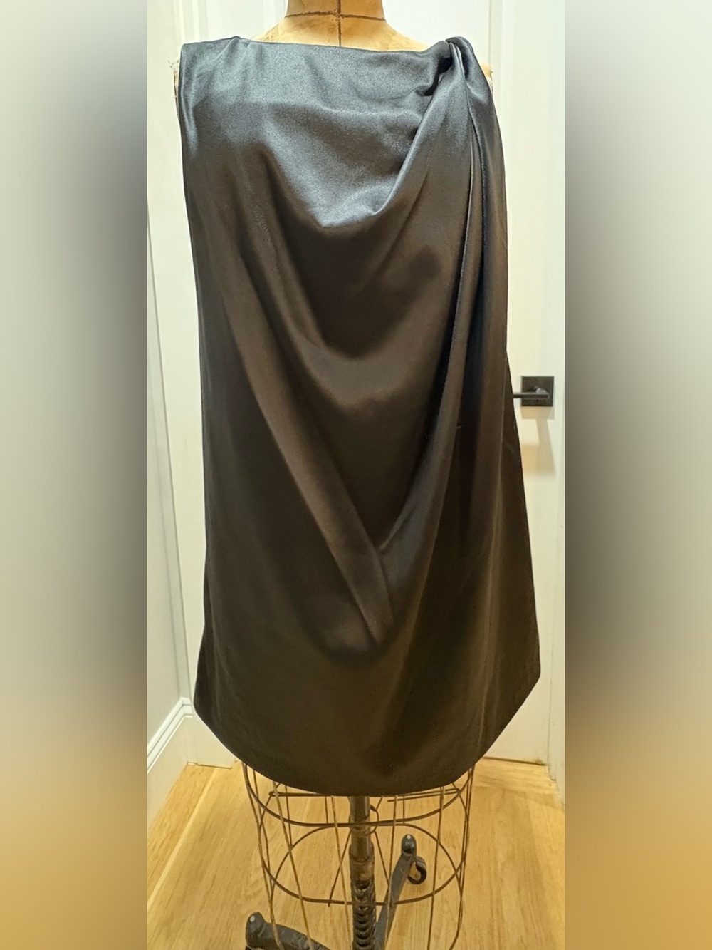 Open Edit Cowl Neck Asymmetric Satin Midi Dress